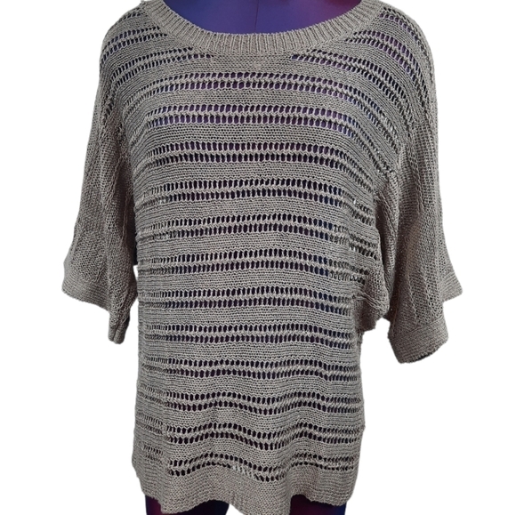 Boston Proper Bat Wing Sleeve Open Knit Shimmer Gray Size Large Women's M46 - Picture 1 of 7